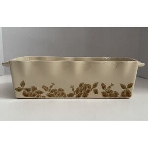Molde Stoneware Loaf Pan Cream Tan Floral Print, 11" x 5" x 3.5" Handles